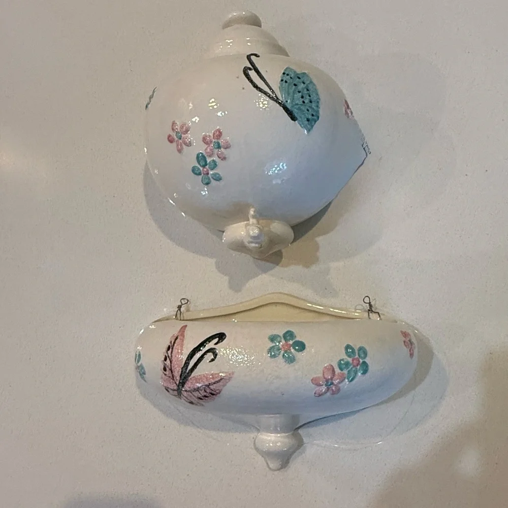 Vintage Hull Pottery 1956 Wall Hanging Butterfly Flowers Lavabo B25 B24 USA Made